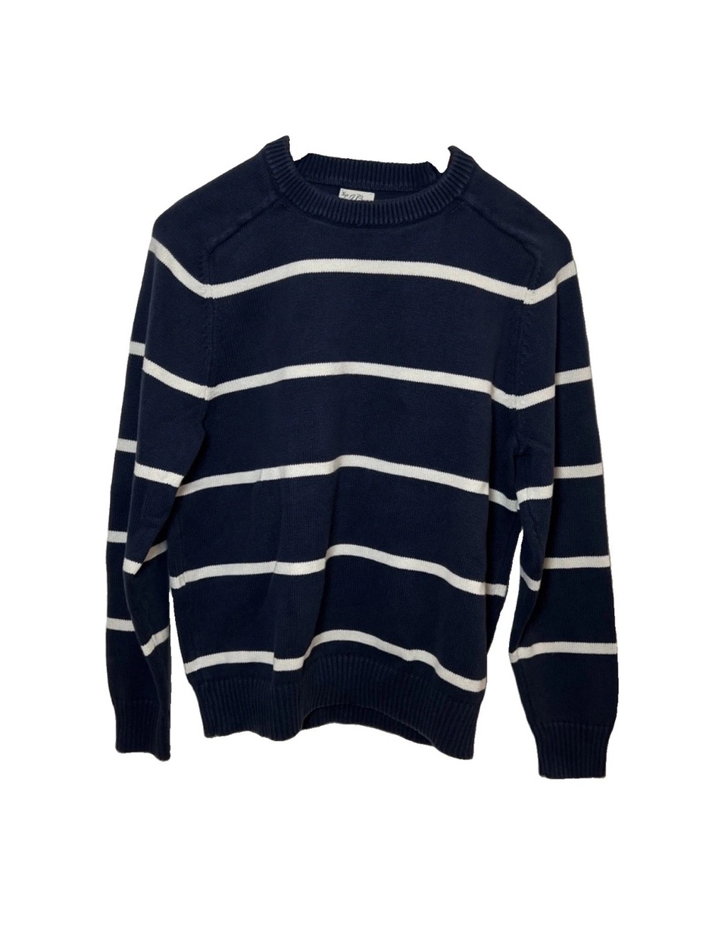 J Crew Heritage Cotton Striped Crewneck Sweater Men L Navy Blue EUC  Fisherman